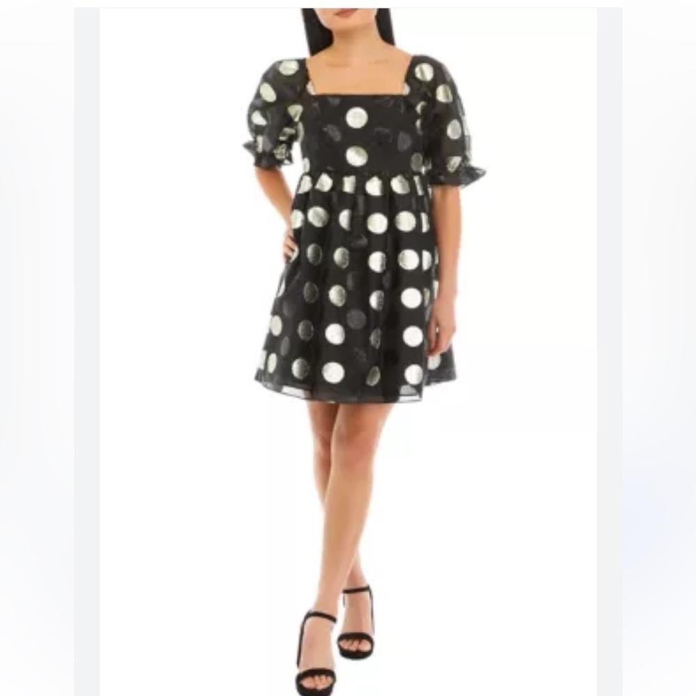 English Factory Organza Dress. Polka Dot | Black. Puff Sleeve Women’s Sz. XS NWT